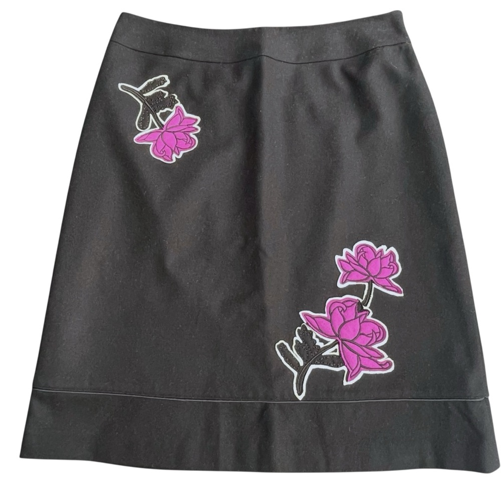 Vintage Studio Jax Black Purple Floral Design Wool Blend A-Line Skirt (10) - Picture 3 of 11
